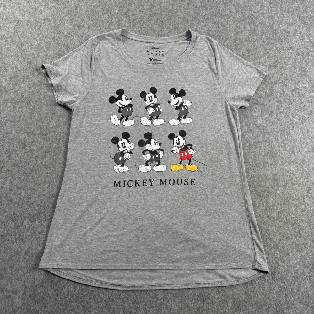 Disney Mickey Mouse Gray Graphic T-Shirt Women XXL Short Sleeve JT17028 NEW
